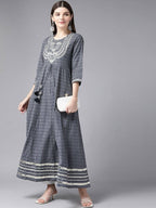 Yufta Women Grey Geometric Printed Mirror Work Kurta | Grocsy