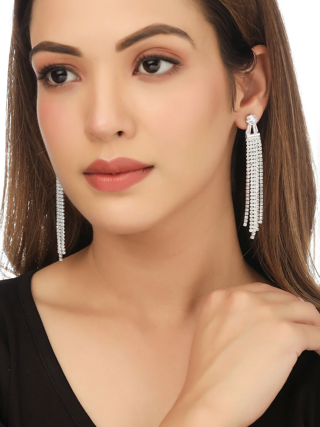 NVR Women Silver Toned Contemporary Drop Earrings | Grocsy