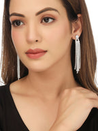 NVR Women Silver Toned Contemporary Drop Earrings | Grocsy