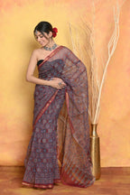 Very Much Indian Pure Kota Cotton Handblock Printed Saree - Grey | Grocsy