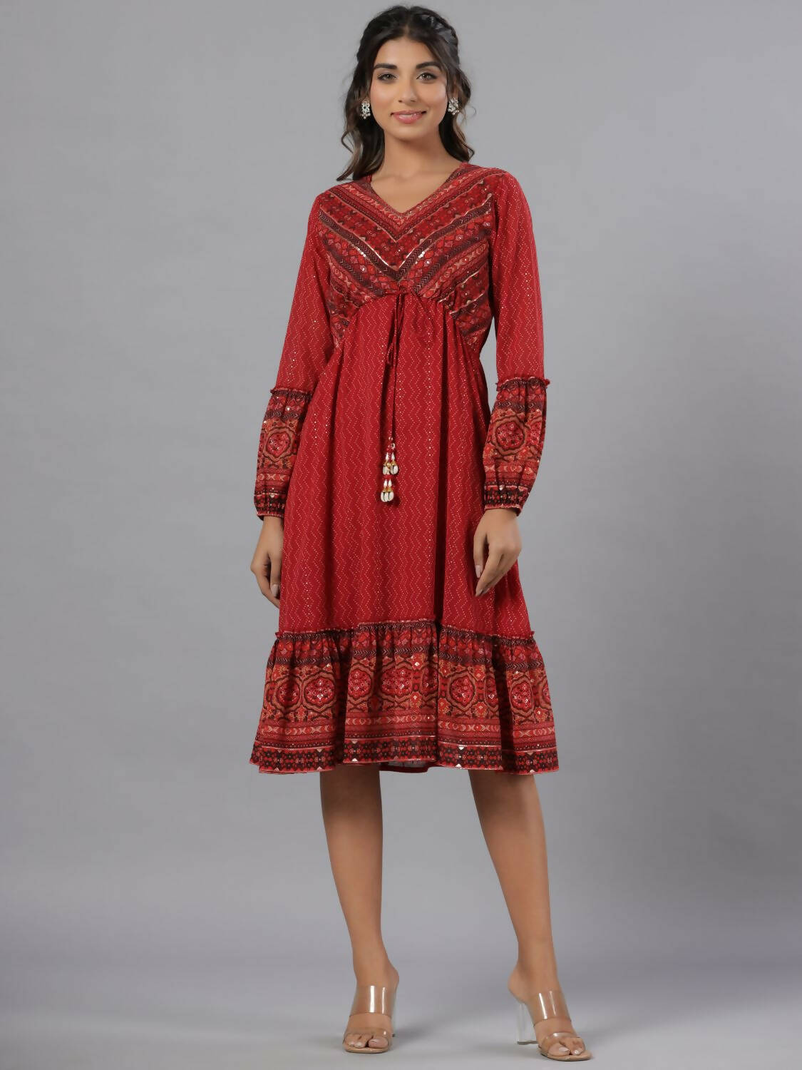 Juniper Women Rust Georgette Printed Midi Dress | Grocsy