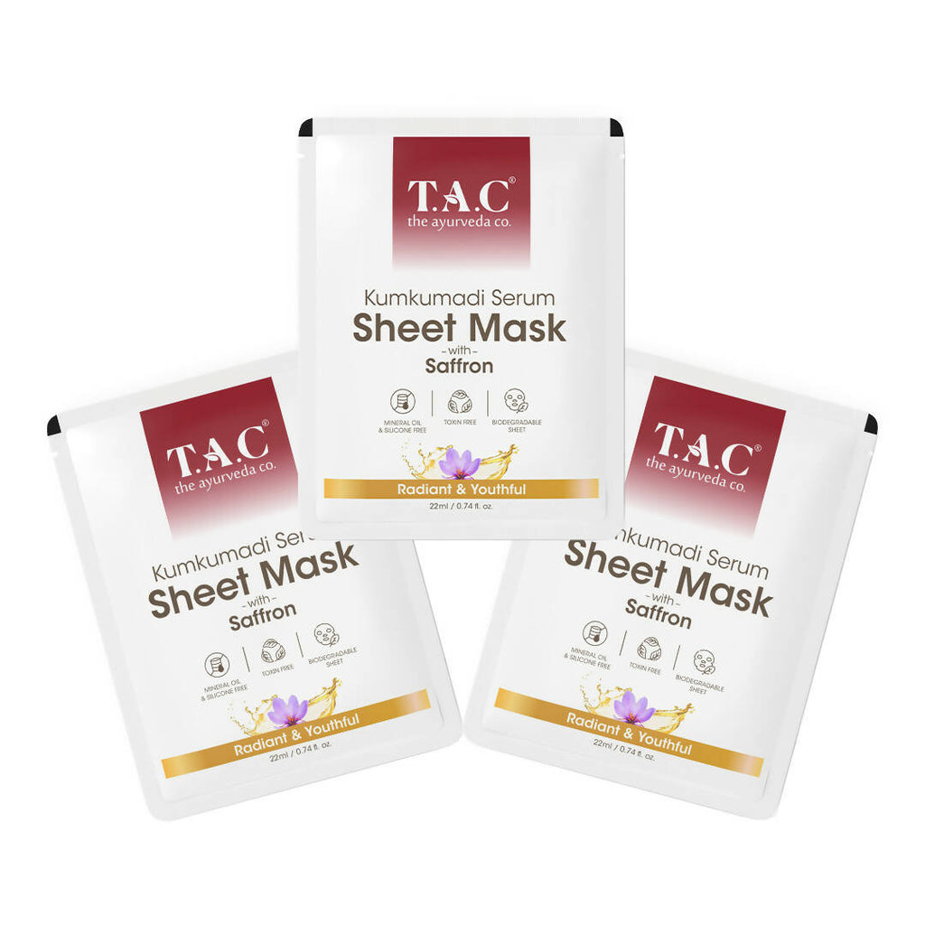 TAC - The Ayurveda Co. Kumkumadi Serum Sheet Mask | with Saffron | for Nourished & Moisturized Skin | Grocsy