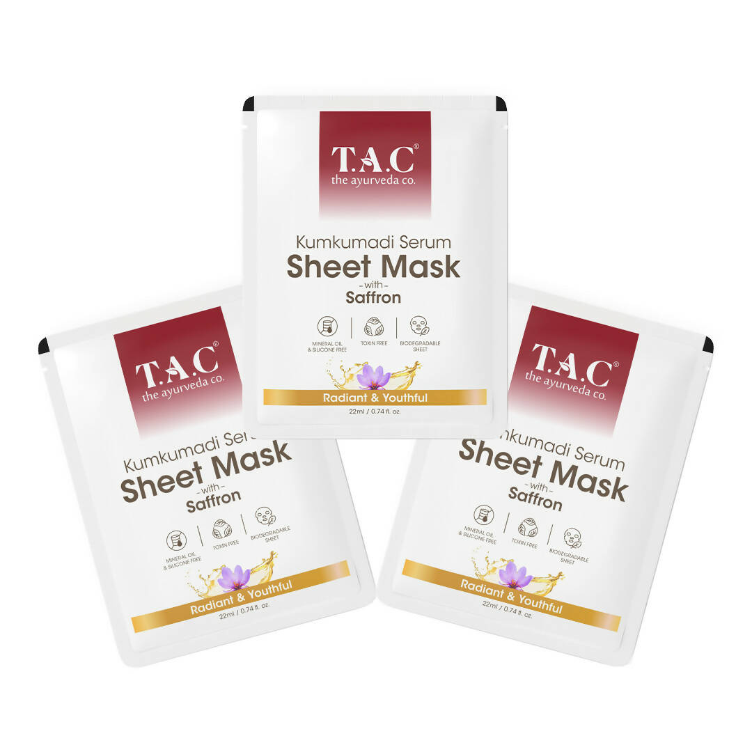 TAC - The Ayurveda Co. Kumkumadi Serum Sheet Mask | with Saffron | for Nourished & Moisturized Skin | Grocsy
