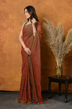 Very Much Indian Designer Mul Cotton Handloom Saree with Sequins - Dual Tone Red Green | Grocsy