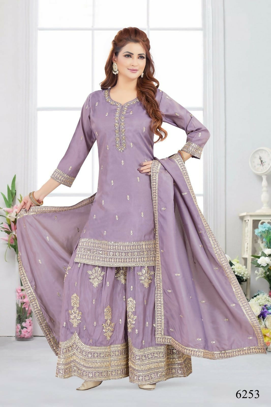 Joban Fashion Chinon Lylac Color Kurta Set | Grocsy