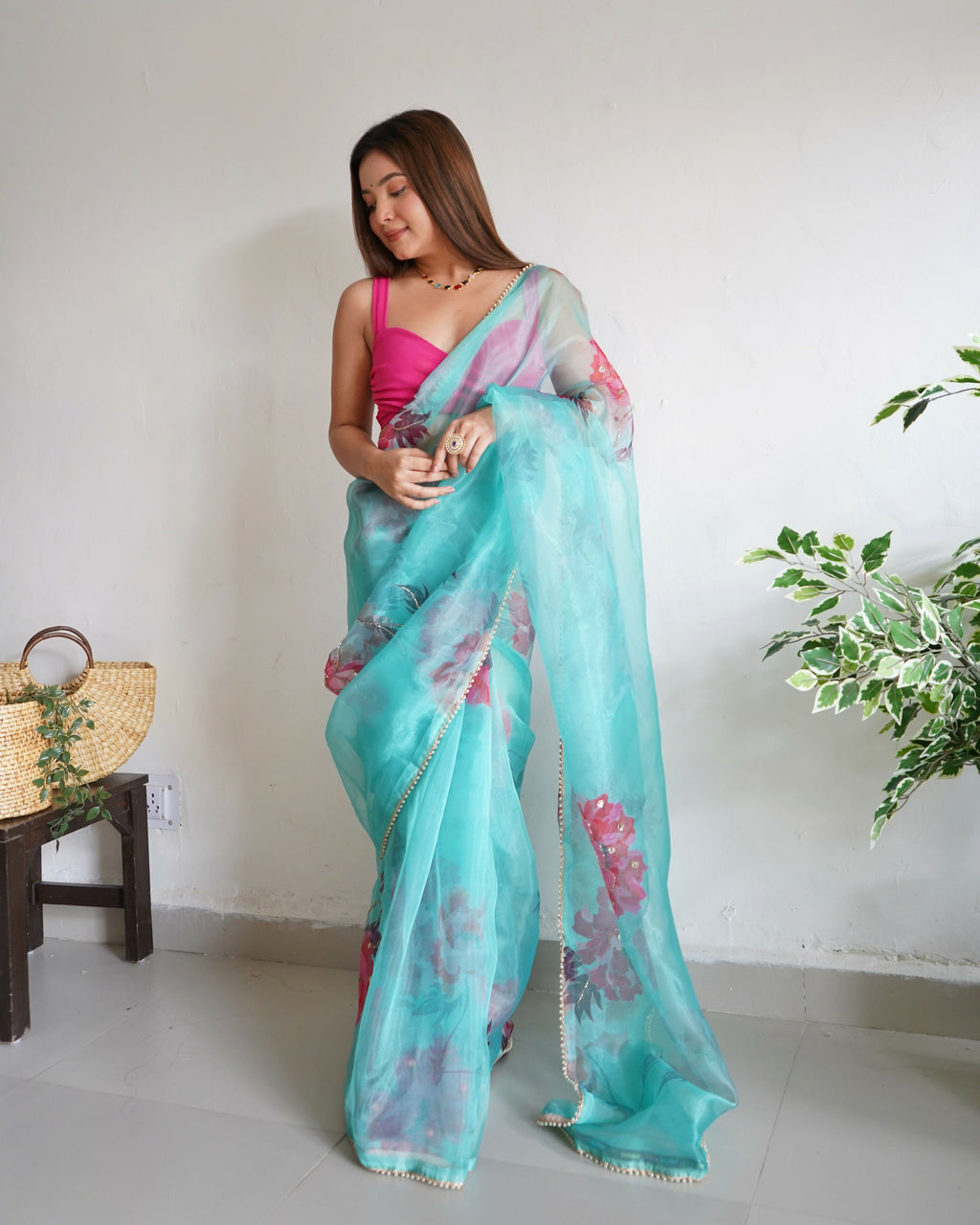 Vamsee Sabhysanchi Sky Organza Saree | Grocsy