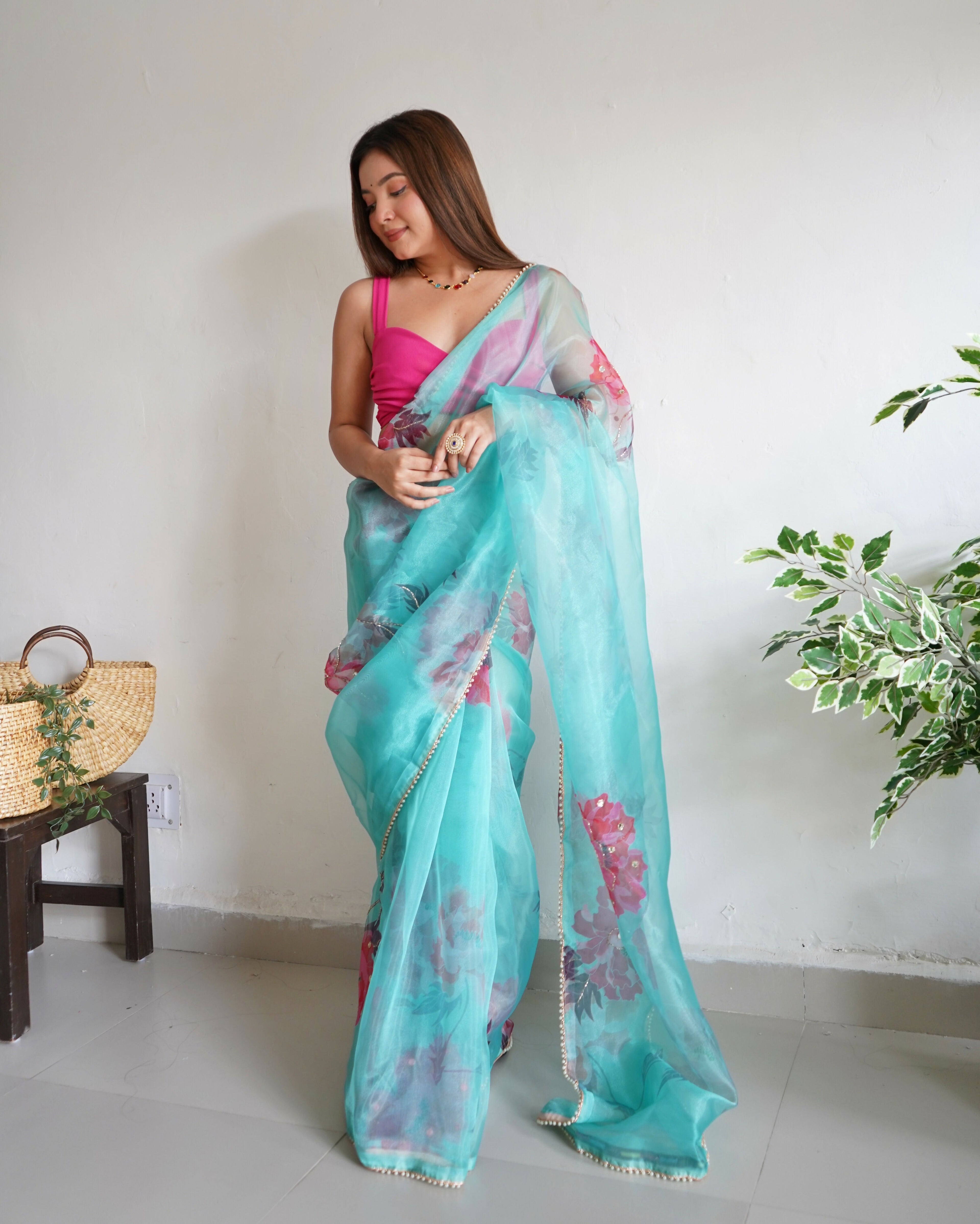 Vamsee Sabhysanchi Sky Organza Saree | Grocsy