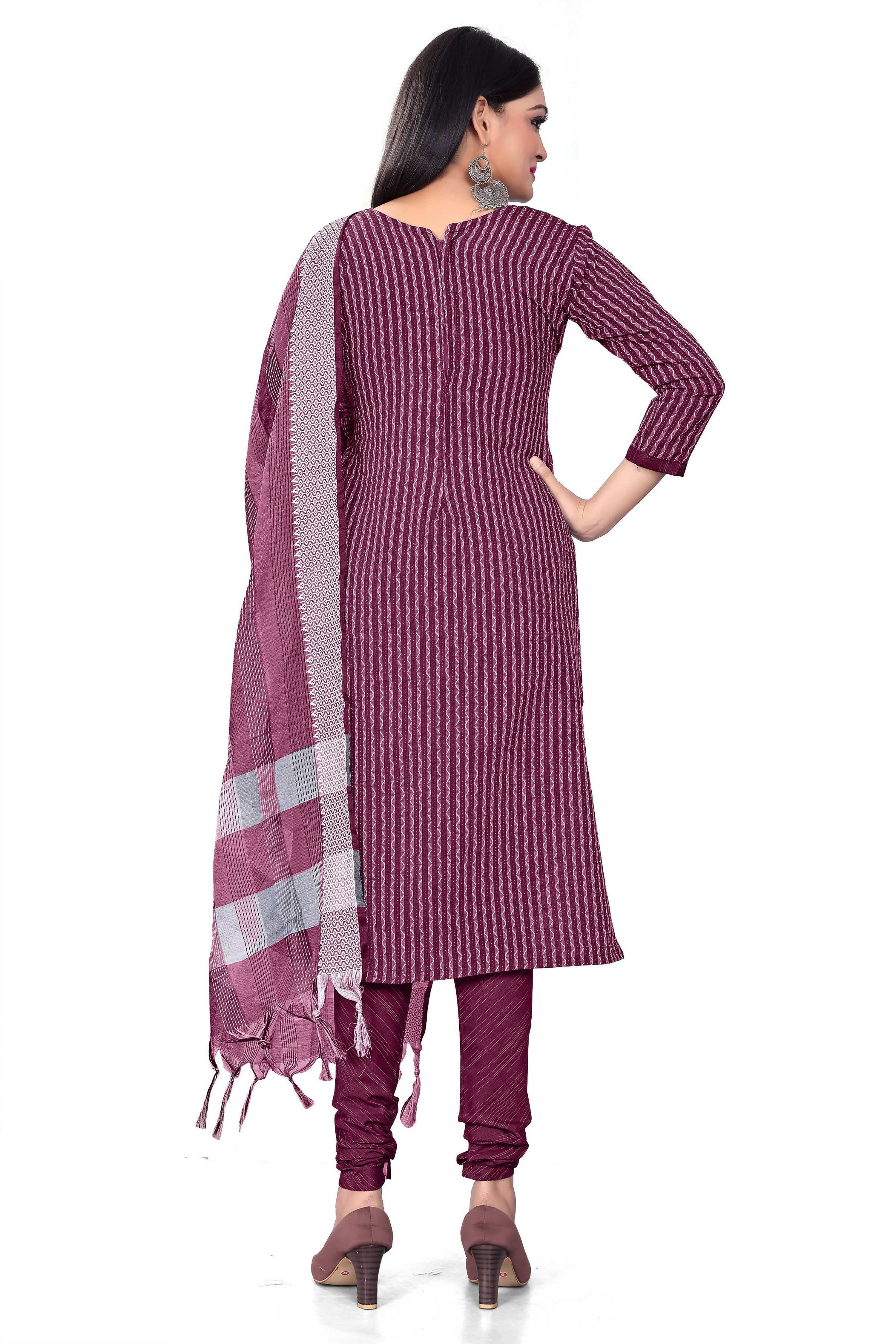 Wine Cotton Jacquard Woven Unstitched Dress Material - Amara | Grocsy