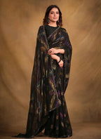 Black Zari Jacquard Print Designer Saree with Unstitched Blouse - Norita Mahitha | Grocsy