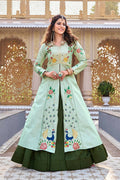Teeya Creation Womens New Simply Wear Embroidery Sequence With Thread Work Light-Green Gown Set | Grocsy