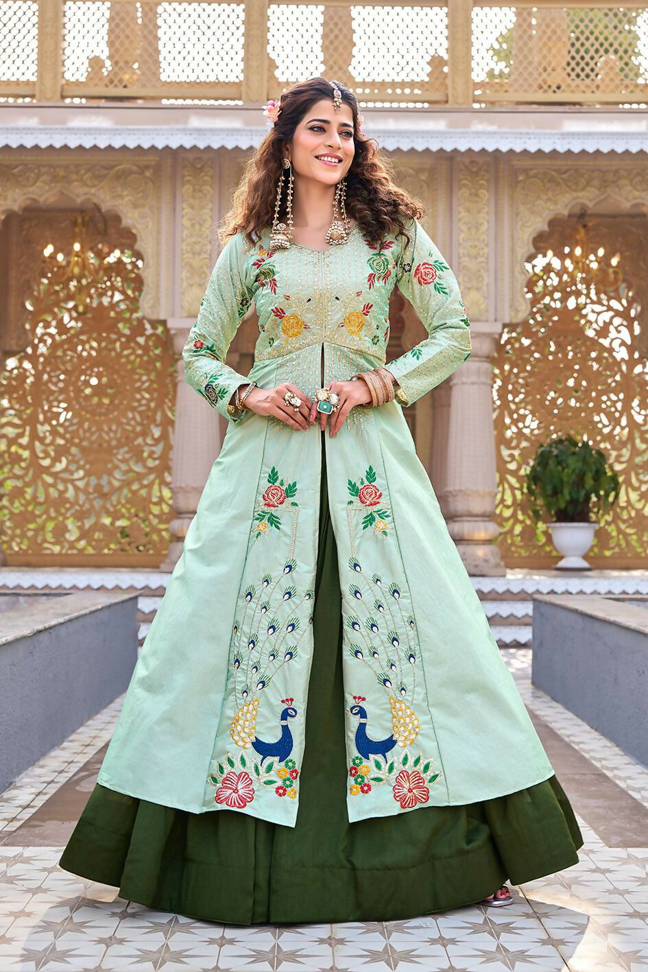 Teeya Creation Womens New Simply Wear Embroidery Sequence With Thread Work Light-Green Gown Set | Grocsy