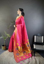 Joban Fashion Hot Pink Polka Dot Lichi Silk Paithani Silk Saree | Grocsy