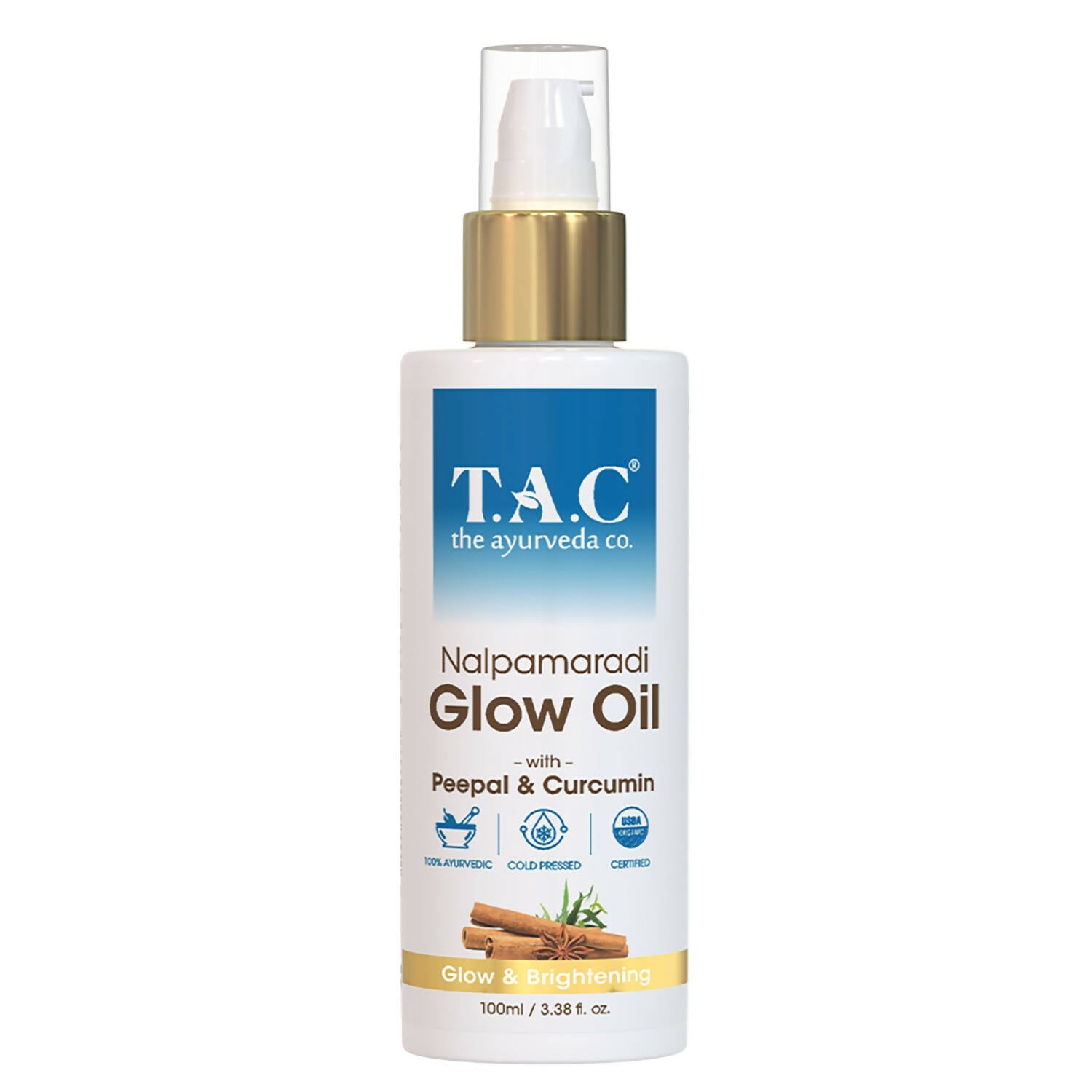 TAC - The Ayurveda Co. Nalpamaradi Glow Oil for Brightening and Glowing Skin with Peepal & Curcumin, for Women & Men | Grocsy