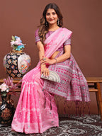 Shree Shyam Fashion Anaya Pink Linen Cotton Saree | Grocsy