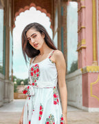 Designer Partywear Printed White Pure Maslin Gown - Anbazaar | Grocsy