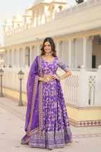 Vastranavya Designer Dyeable Pure Viscose Jacquard Fabric Lehenga Choli & Dupatta Set - Purple | Grocsy