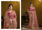Peach Zari Organza Silk Pure Khatli work Designer Saree With Blouse. - Rajasvi | Grocsy