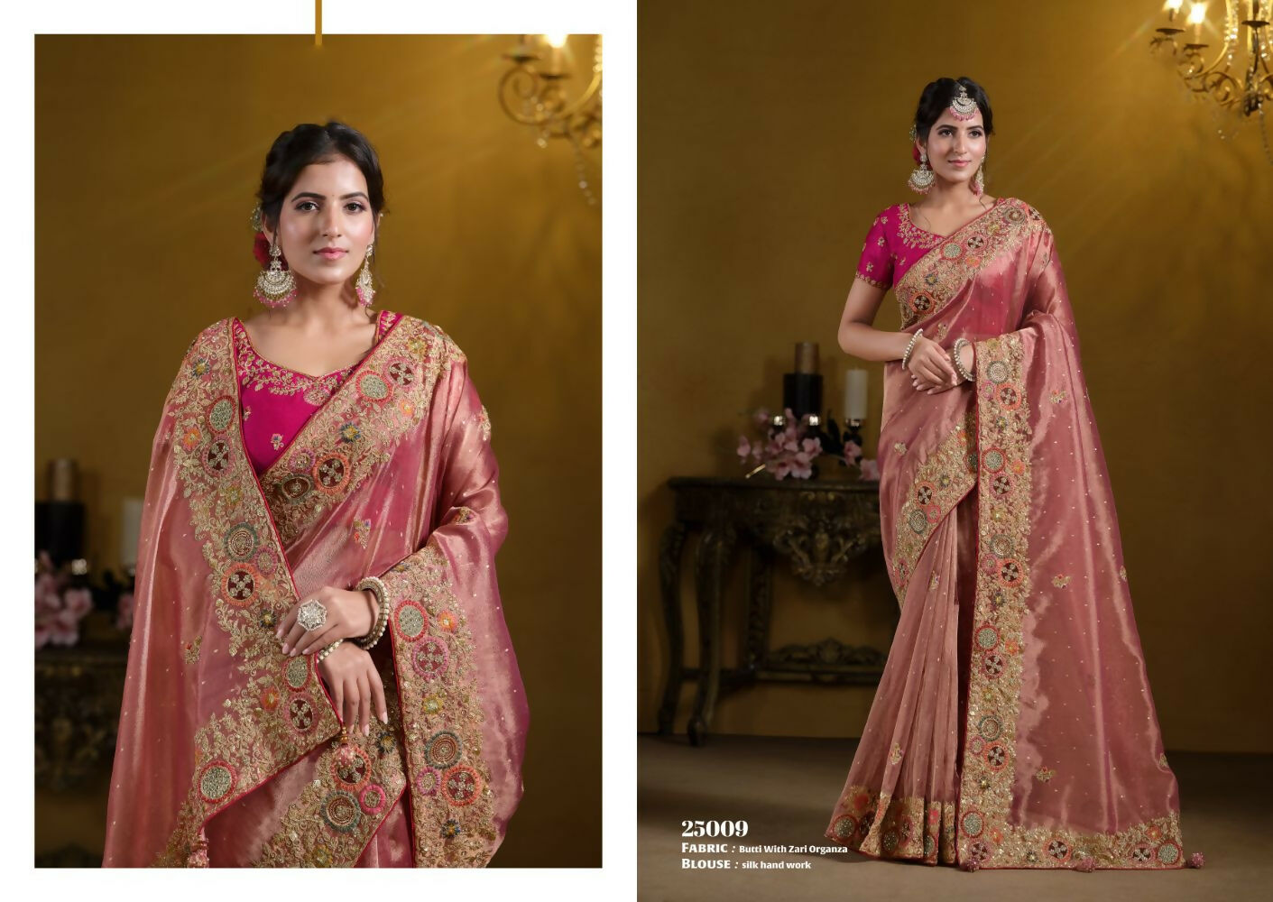 Peach Zari Organza Silk Pure Khatli work Designer Saree With Blouse. - Rajasvi | Grocsy