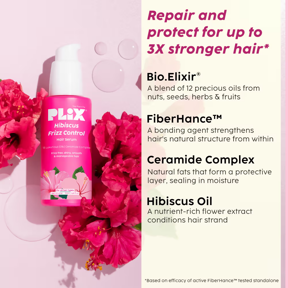 PLIX The Plant Fix Hibiscus Frizz Control Hair Serum + Bond Repair Advanced Shampoo | Grocsy