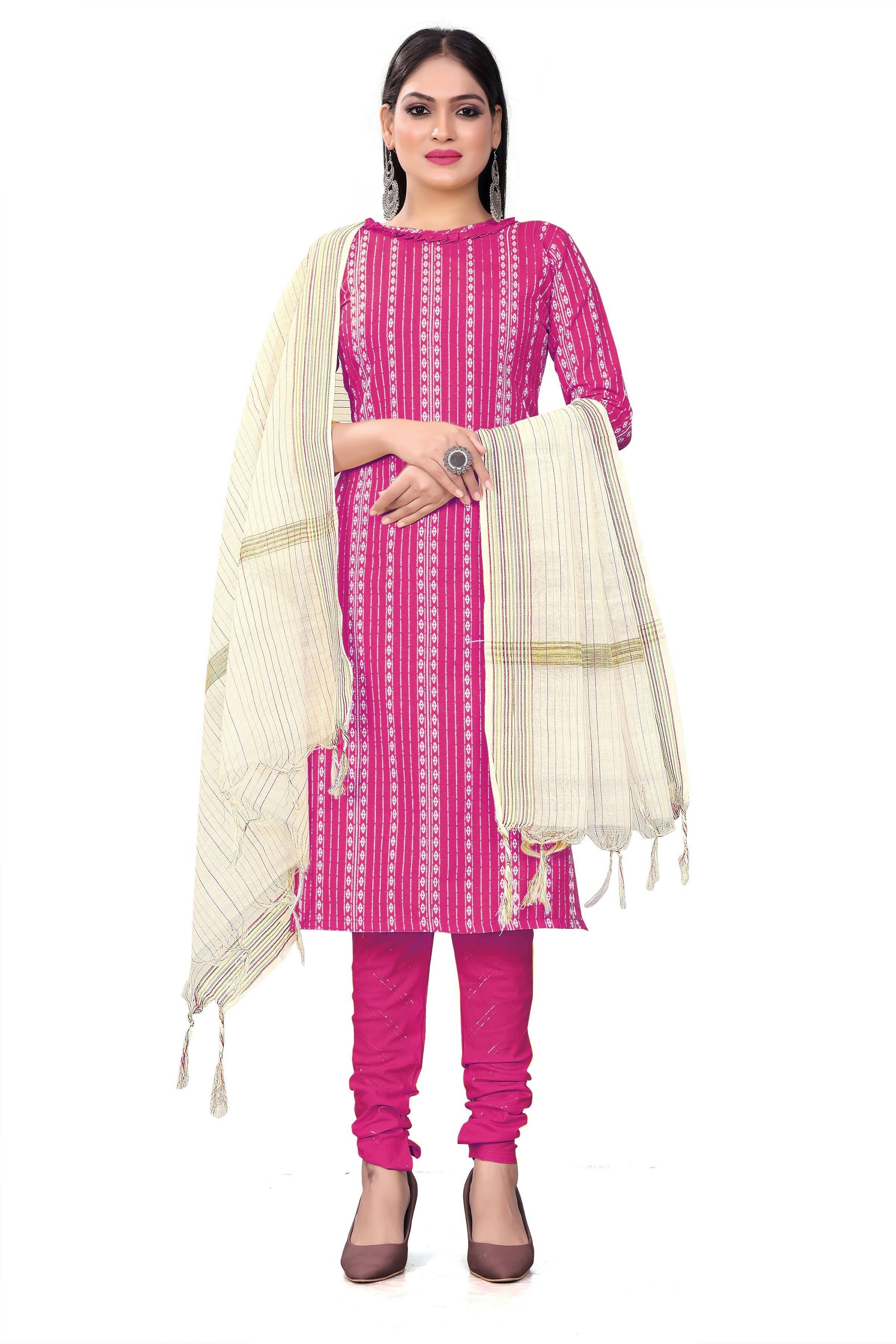 Pink Cotton Jacquard Woven Unstitched Dress Material - Amara | Grocsy
