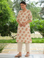 Aramya A-line Linen Cotton Floral Print Women's Kurta - Pink | Grocsy