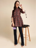 Black Poly Rayon Digital Printed A-line Top - Tarini | Grocsy
