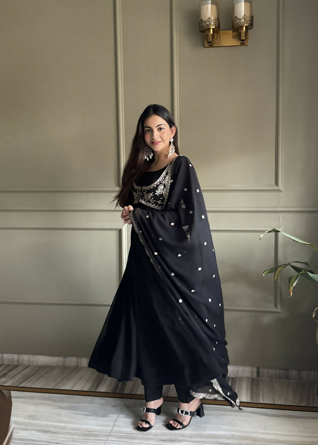 Teeya Creation Black Color Faux Georgette Heavy Embroidery Work Functional Wear Long Gown | Grocsy