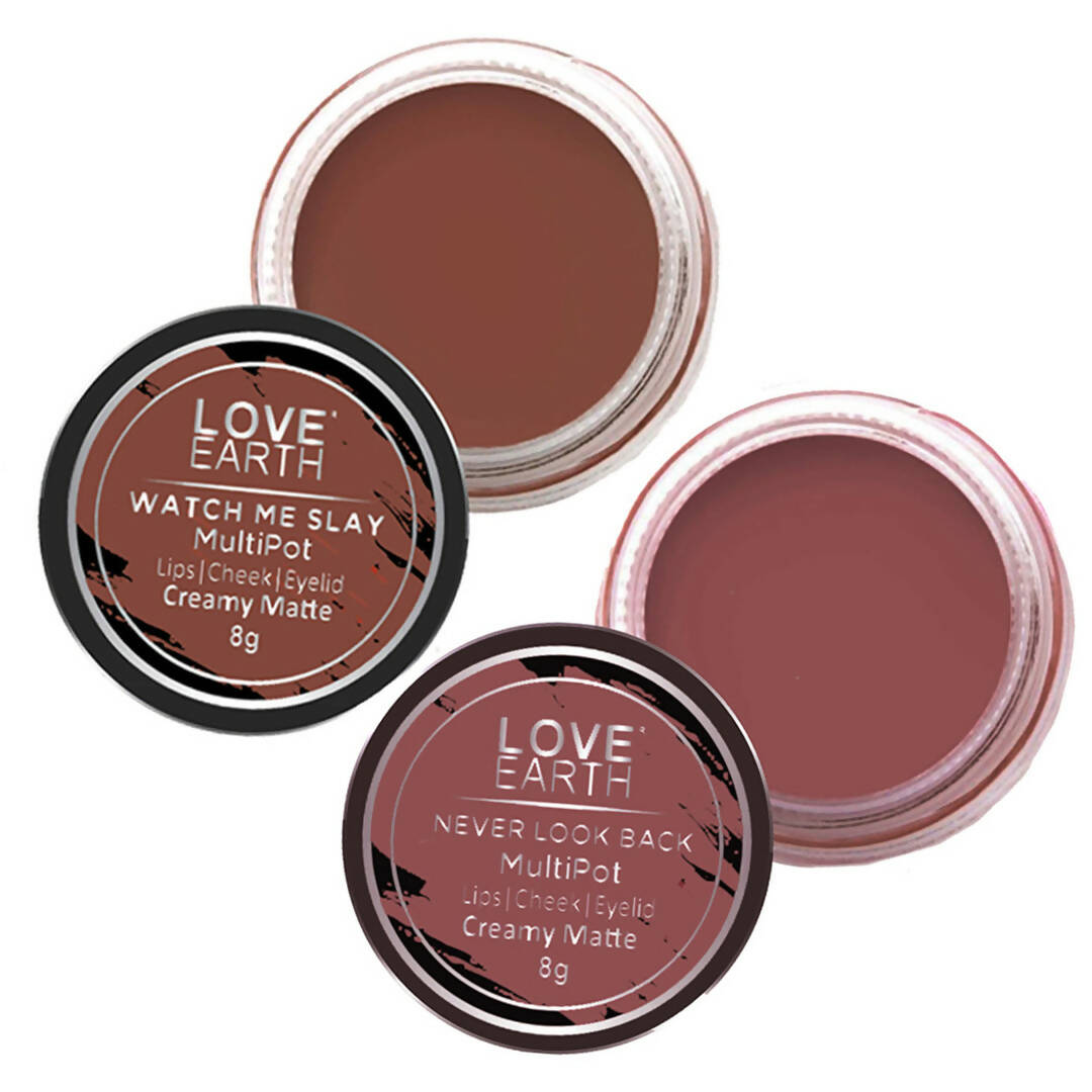 Love Earth Lip Tint & Cheek Tint Multipot Combo (Ruby Pink & Caramel Brown) | Grocsy