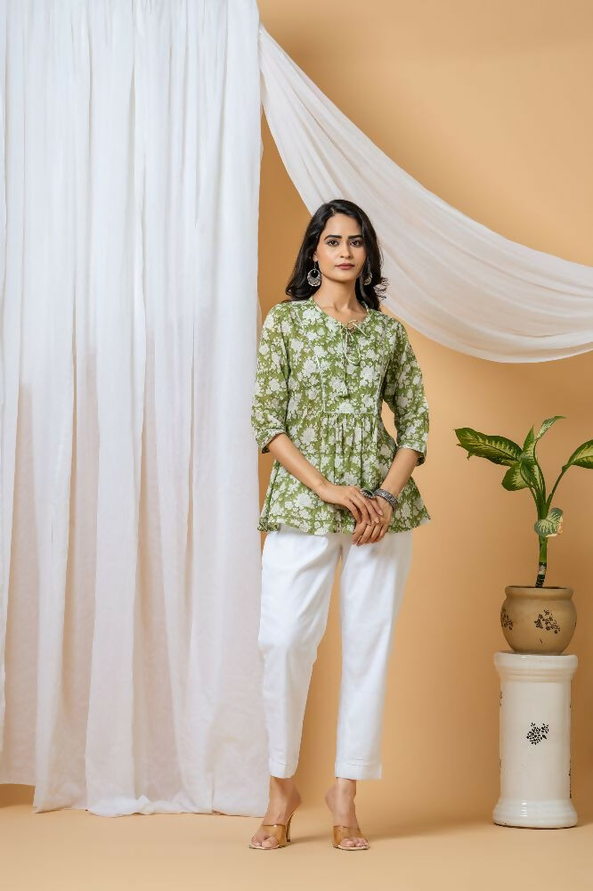 Joban Fashion Green Floral Hand Block Printed Cotton Co-Ord Set | Grocsy