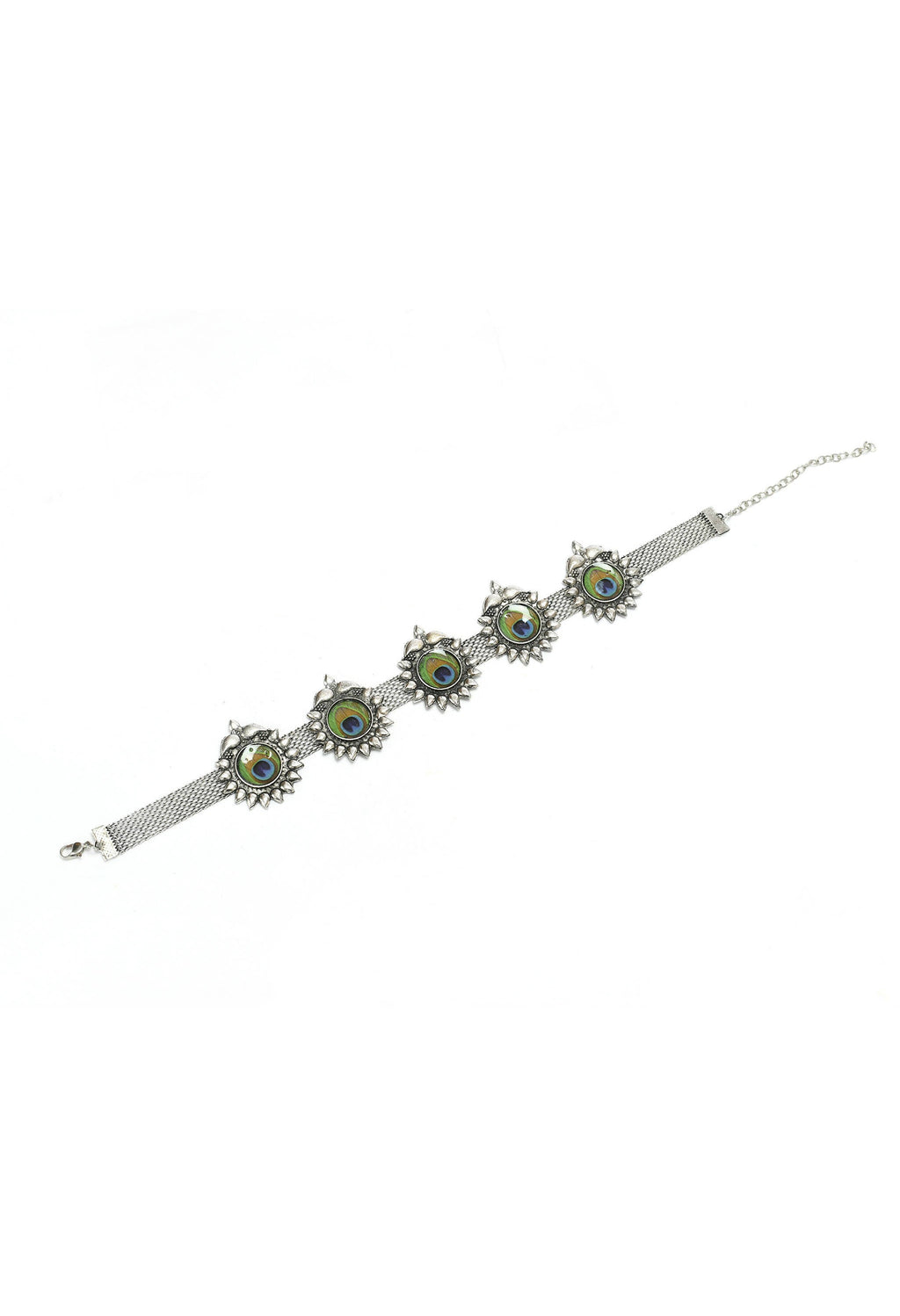 Mominos Fashion Johar Kamal Oxidised Silver-Plated Peacock Wings Work Necklace Handicraft | Grocsy