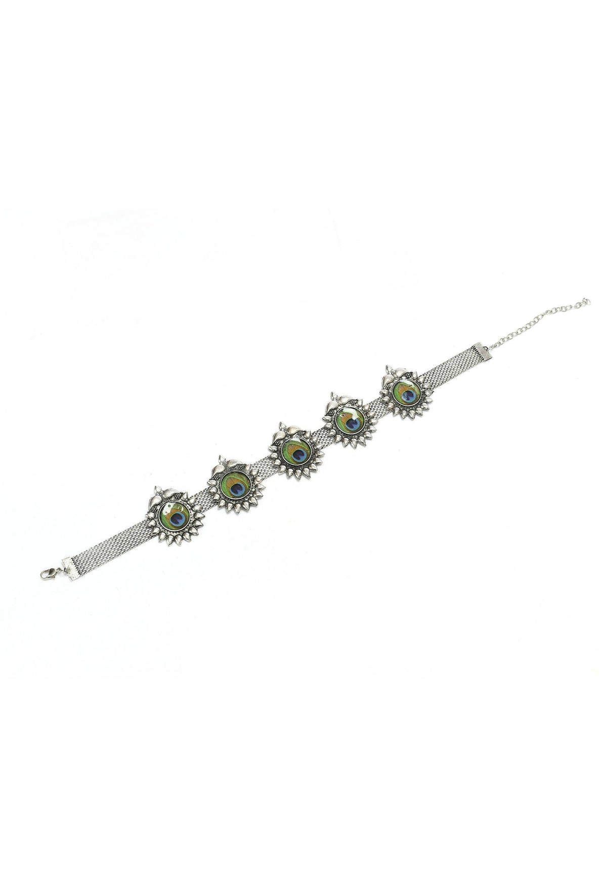 Mominos Fashion Johar Kamal Oxidised Silver-Plated Peacock Wings Work Necklace Handicraft | Grocsy