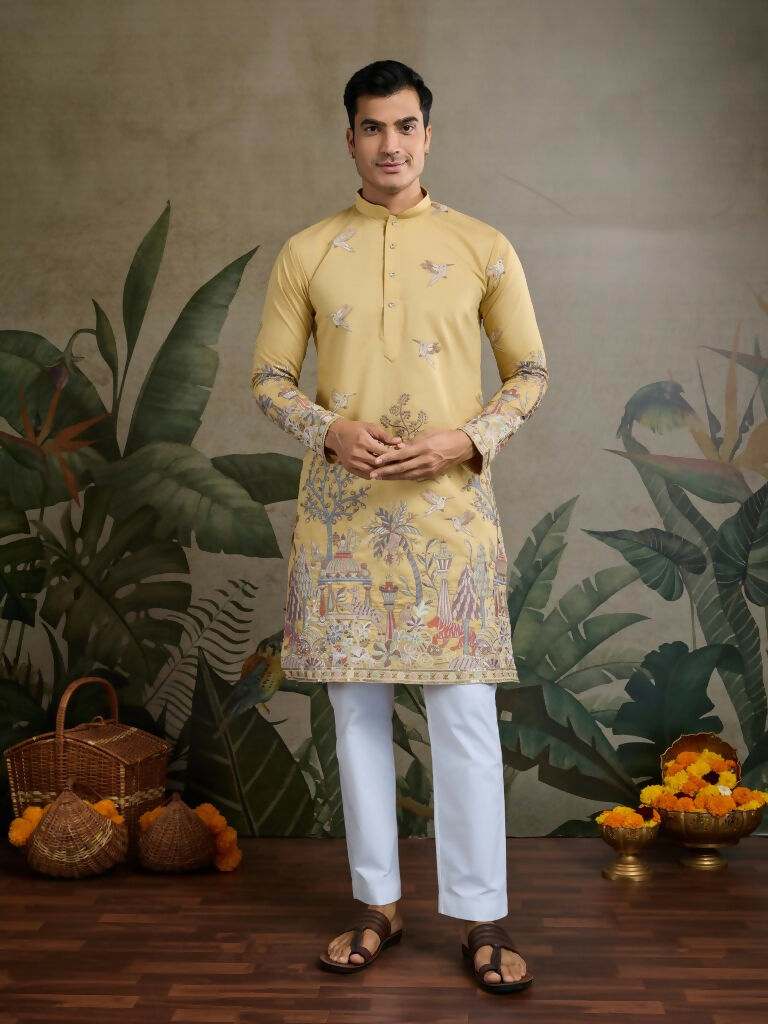 Vastranavya Yellow Exclusive Festival Wear Viscose Silk Thread & Sequence Embroidered Work Kurta | Grocsy