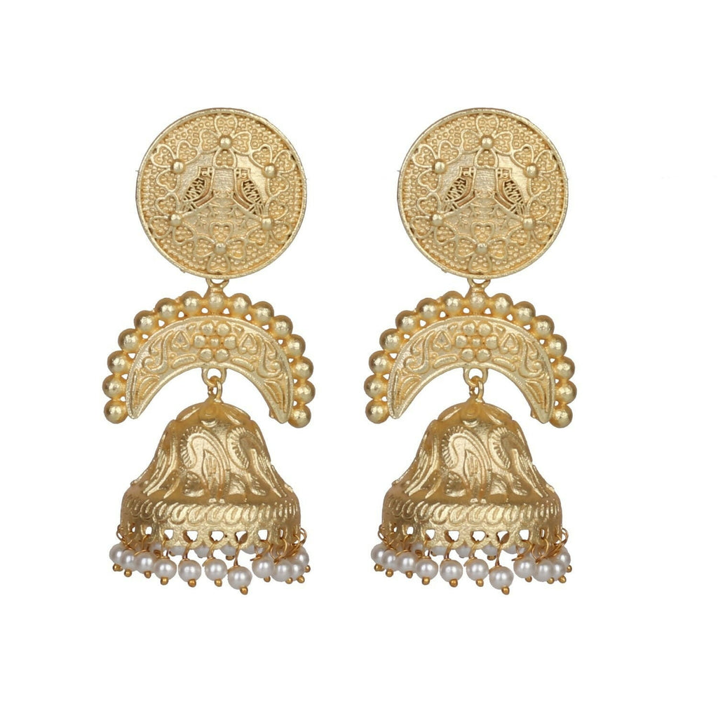 Joban Fashion Women Matte Gold Brass Jhumka | Grocsy