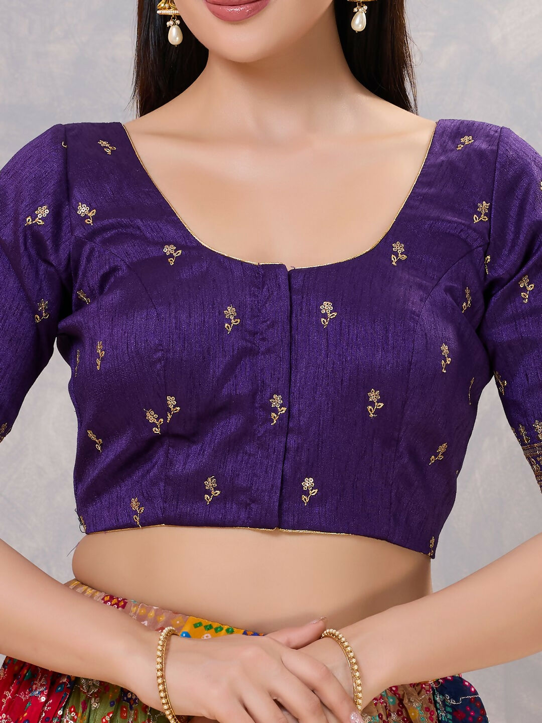 Joban Fashion Women Silk Brinjal Stitched Blouse | Grocsy