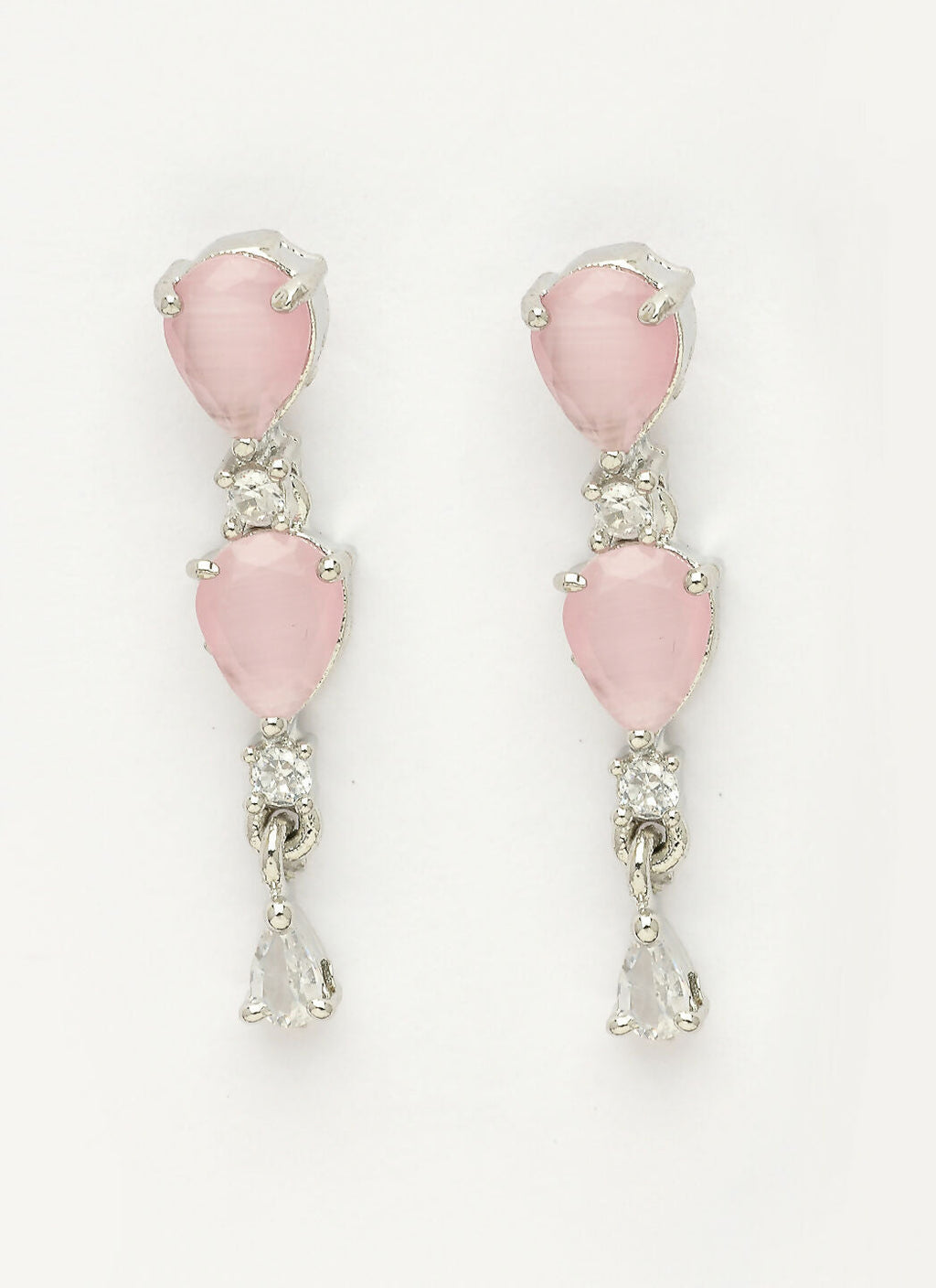 NVR Women's Silver-Plated Pink CZ-Studded Handcrafted Jewellery Set | Grocsy