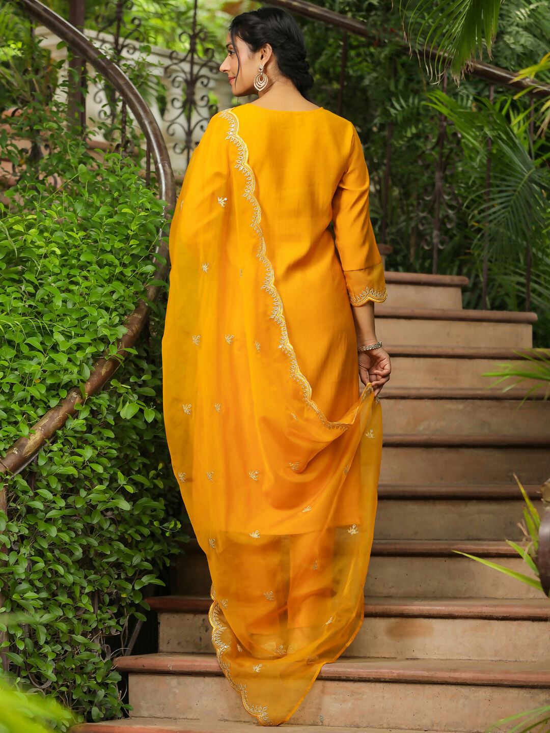 Janasya Mustard Silk Blend Embroidered Kurta,Bottom & Dupatta | Grocsy