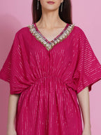 Women Republic Pink Lurex Cotton Kaftan Style Kurta With Pants | Grocsy