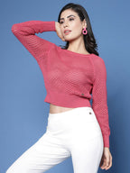 Women Winter Pink Cotton Pullover - Wool Trees | Grocsy