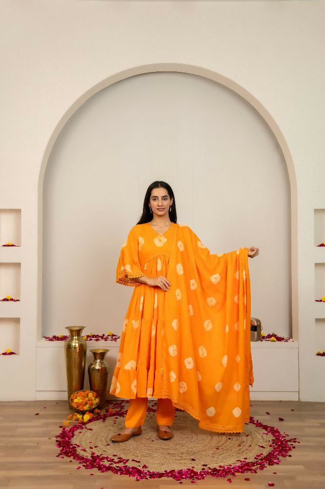 Joban Fashion Orange Tie & Dye Cotton Suit Set | Grocsy