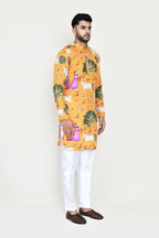 Joban Fashion White Colored Rayon Based With Modal Hand Print Work Fabric Kurta,Straight Fit Pant | Grocsy