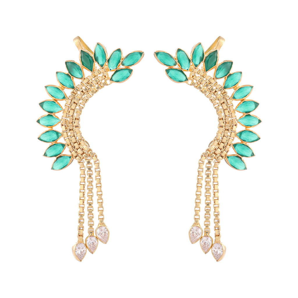 Nuyug 22K Gold Plated Faux Emerald Studded Contemporary Ear Cuff Earrings | Grocsy