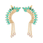 Nuyug 22K Gold Plated Faux Emerald Studded Contemporary Ear Cuff Earrings | Grocsy