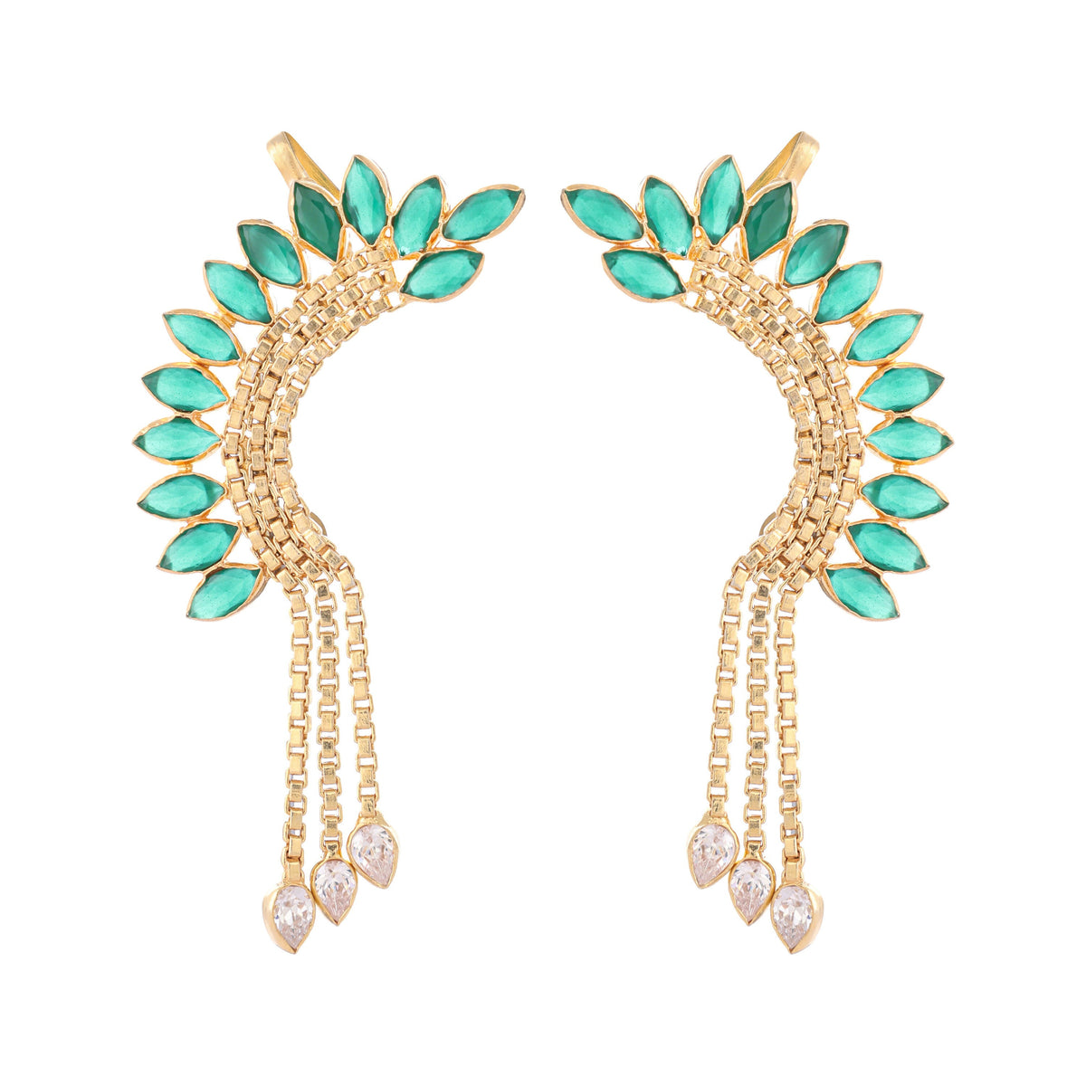 Nuyug 22K Gold Plated Faux Emerald Studded Contemporary Ear Cuff Earrings | Grocsy
