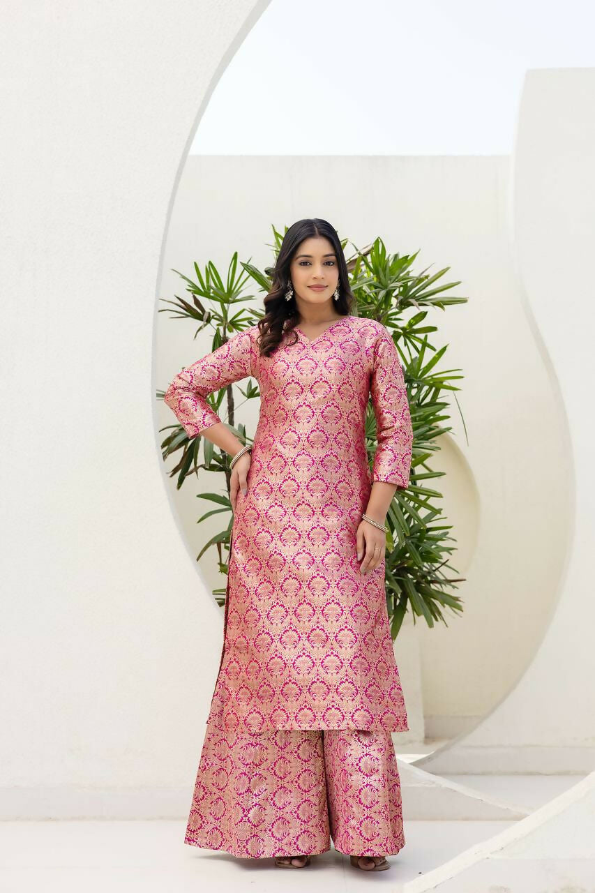 Teeya Creation Pink Viscose Jacquard Party Wear Designer Suit | Grocsy