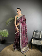 Joban Fashion Wine Bandhej Bandhani Vichitra Silk Bandhani Prints Saree | Grocsy