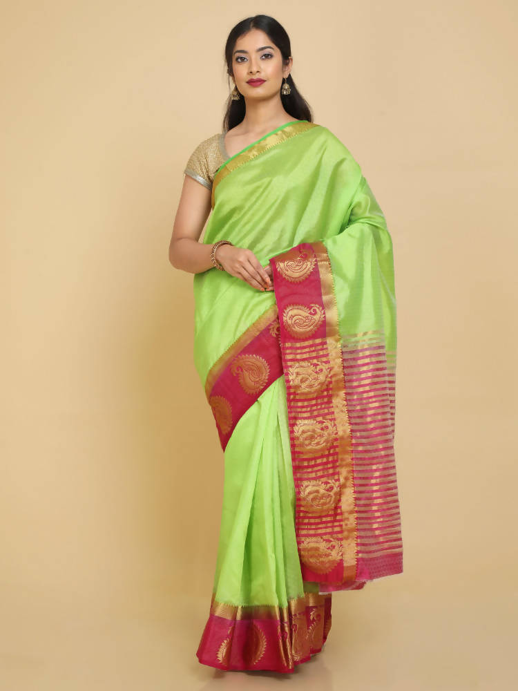 Kalamandir Woven Design Light Green Pashmina Saree | Grocsy