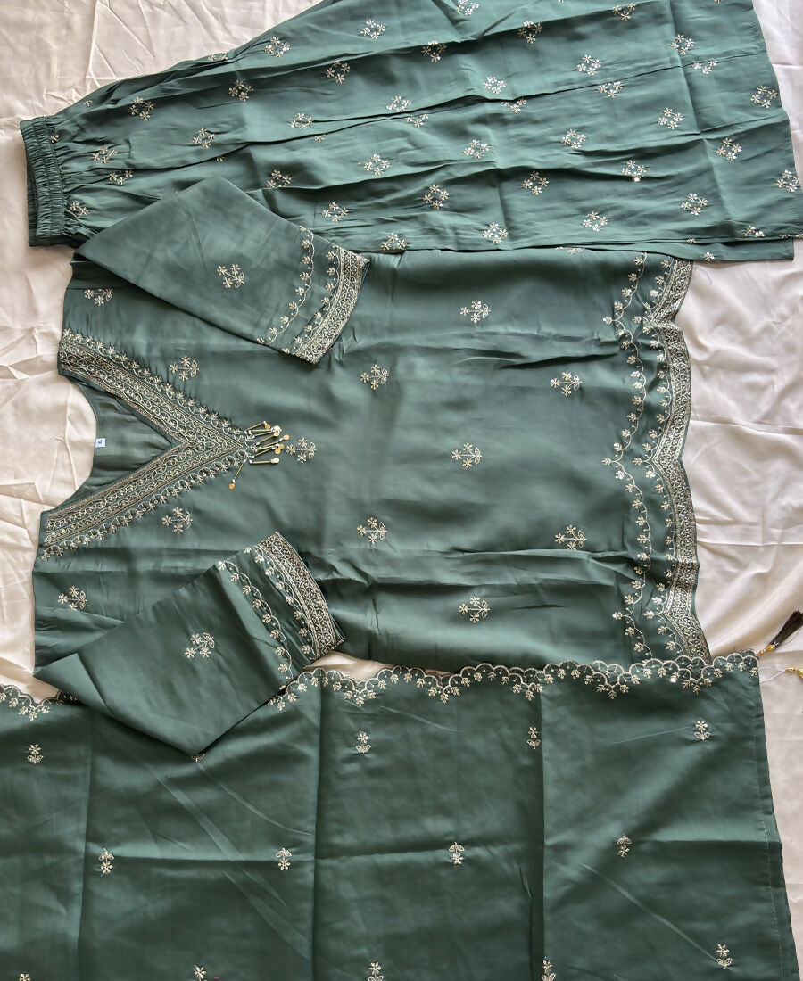 KC Roman Silk Palazzo Suit For Women Wedding Wear Green | Grocsy