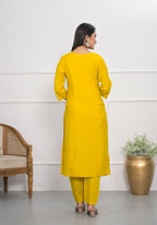Yellow Viscose Silk Embroidery with Thread and sequence Stitched Suit With Dupatta - Tanisha | Grocsy