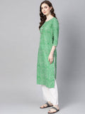 Yufta Women Green & Off-White Leheriya Dyed Straight Kurta | Grocsy