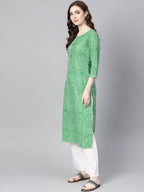 Yufta Women Green & Off-White Leheriya Dyed Straight Kurta | Grocsy